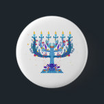 blommigt menorah hanukkah knapp<br><div class="desc">"blommigt menorah hanukkah ", "blommmenorah", "lila hanukkah", "rosa hanukkah", "hanukkah menorah", "lycklig hanukkah", kanaluka, kanalukah, hannukah, Hanukah</div>