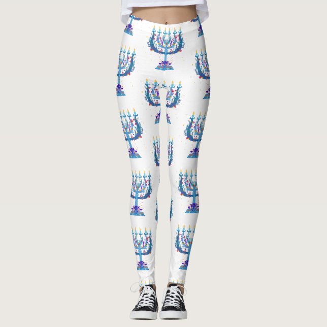 blommigt menorah hanukkah leggings (Framsida)