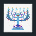 blommigt menorah hanukkah magnet<br><div class="desc">"blommigt menorah hanukkah ", "blommmenorah", "lila hanukkah", "rosa hanukkah", "hanukkah menorah", "lycklig hanukkah", kanaluka, kanalukah, hannukah, Hanukah</div>