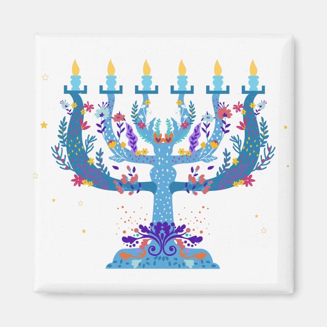 blommigt menorah hanukkah magnet (Framsidan)