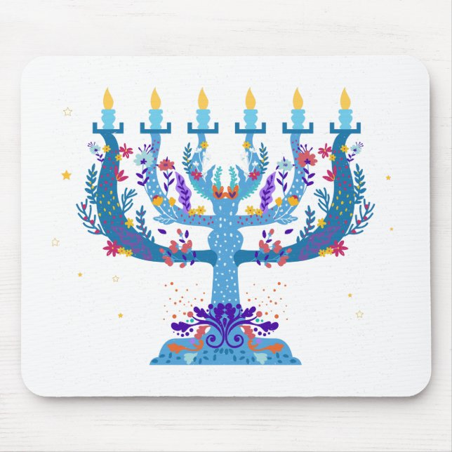 blommigt menorah hanukkah musmatta (Framsidan)