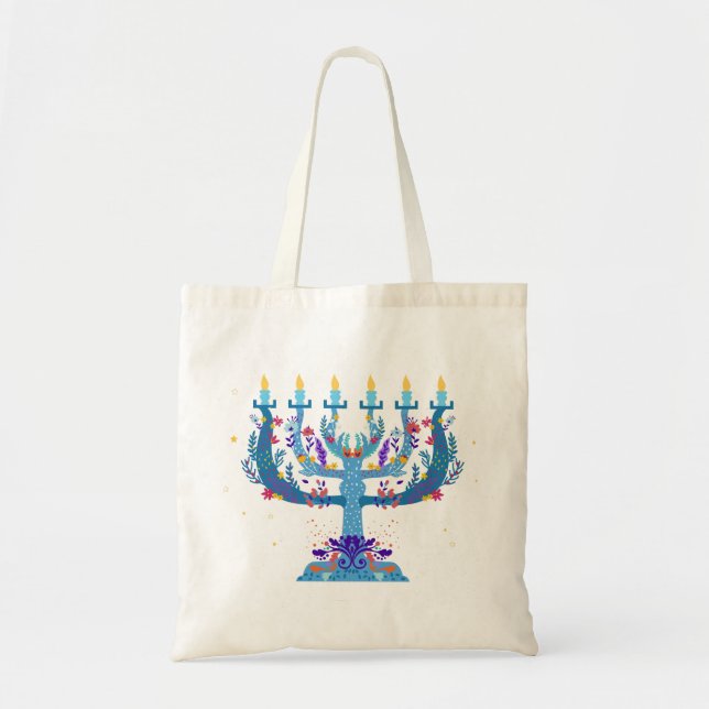 blommigt menorah hanukkah tygkasse (Framsidan)