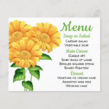 Blommigt Menu Gult Solros Grönt Bröllop Flower