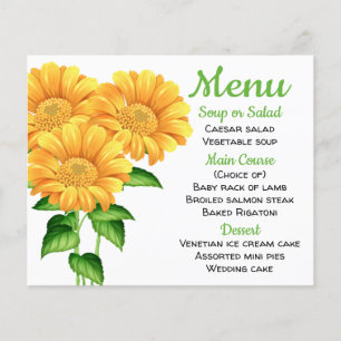 Blommigt Menu Gult Solros Grönt Bröllop Flower