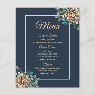 Blommigt Menu Navy Blue Peach Peony Flowers