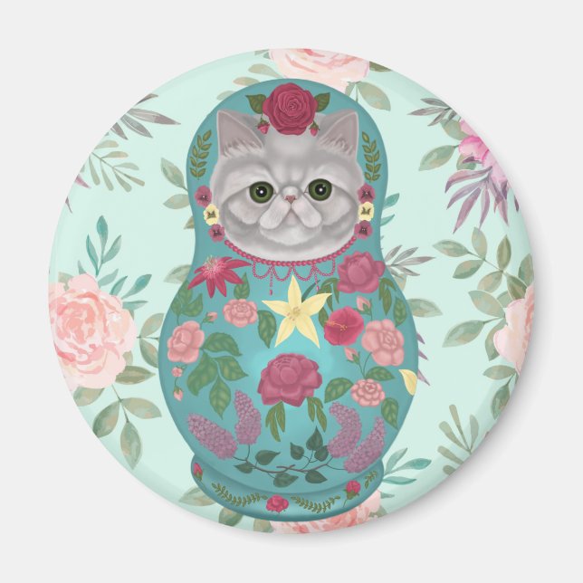 Blommigt Meowtreshka Magnet (Framsidan)