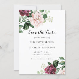 Blommigt  Merlot Greenery-Elegant Spara datum Inbjudningar