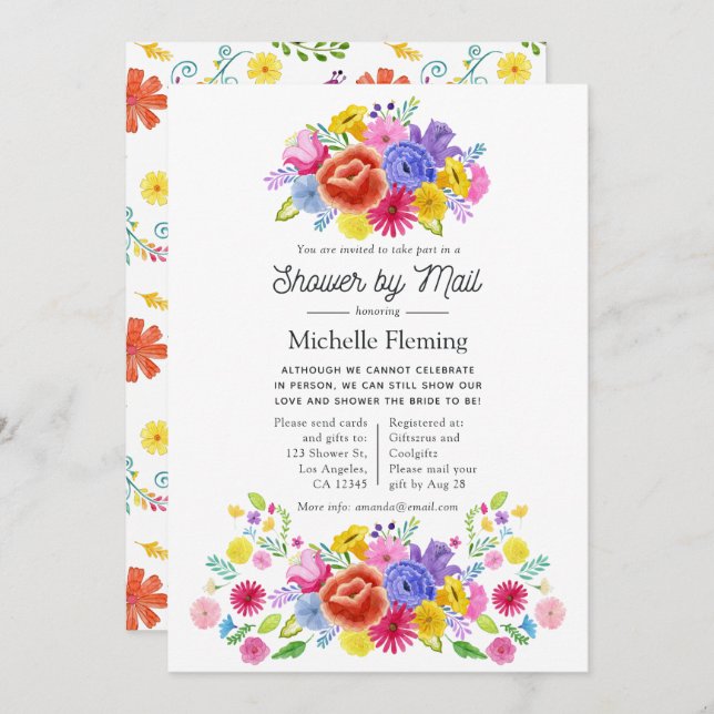 Blommigt Mexikansk fiesta-Möhippa efter post Inbjudningar (Fram/baksida)