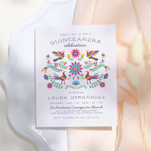 Blommigt Mexikansk folkart Quinceañera Birthday Inbjudan Vykort