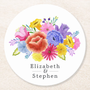 Blommigt Mexikanska Fiesta Bröllop Underlägg Papper Rund