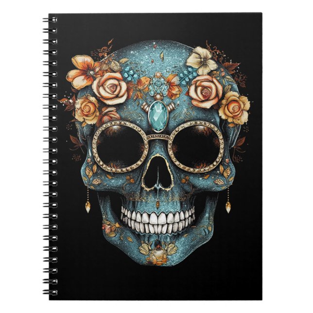 Blommigt Mexikanska Skull Day of the dead Dia De M Anteckningsbok (Framsidan)