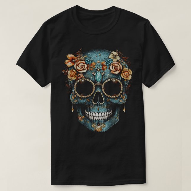 Blommigt Mexikanska Skull Day of the dead Dia De M T Shirt (Design framsida)