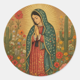 Blommigt Mexikanskt Mary Guadalupe Religiösa Runt Klistermärke