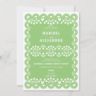 Blommigt Mexiko Papel Picado Grönt Bröllop Inbjudningar