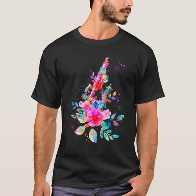 Blommigt Microscope Medical Laboratory Verktyg Mic T Shirt (Framsida)