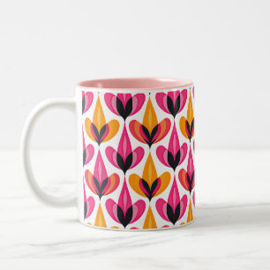 Blommigt Mid Century Modern Rosa & Orange RETRO Två-Tonad Mugg