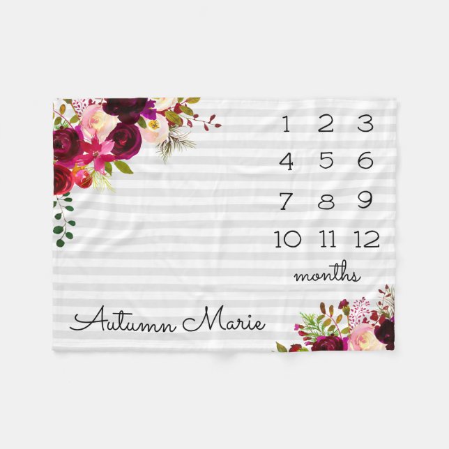 Blommigt Milestone Baby Blanket Fleecefilt (Framsidan (Horisontell))