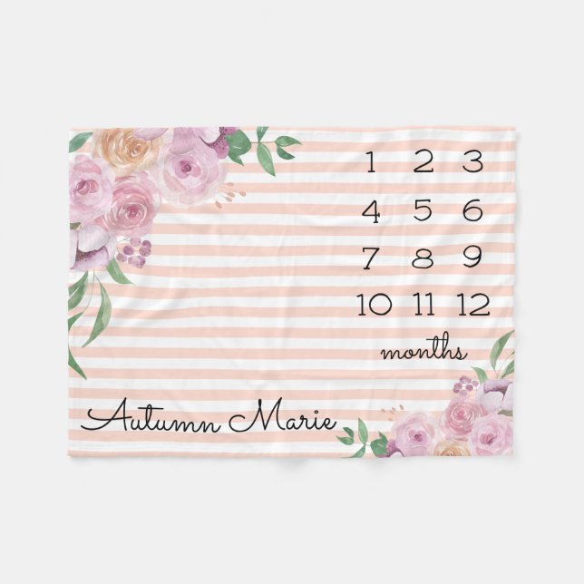 Blommigt Milestone Baby Blanket Fleecefilt (Framsidan (Horisontell))