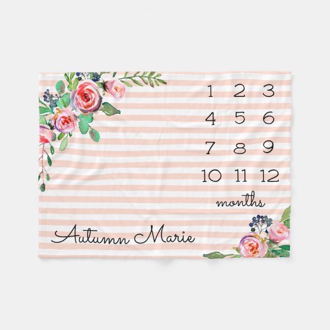 Blommigt Milestone Baby Blanket Fleecefilt (Framsidan (Horisontell))