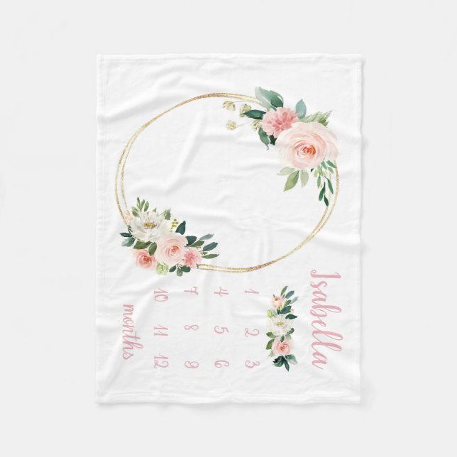  Blommigt Milestone Blanket Girl Month Blanket Fleecefilt (Framsidan)