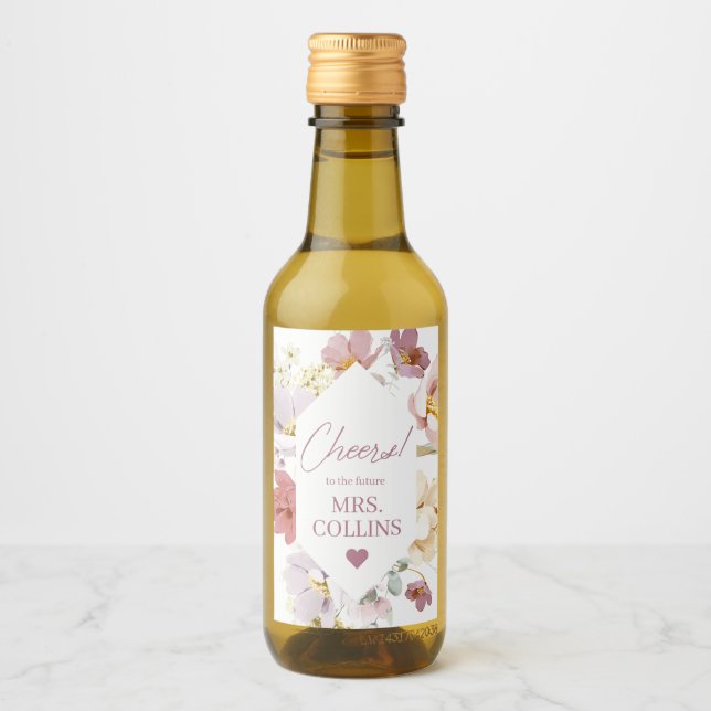  Blommigt Mini Vin Flaska-etikett Vinetikett (Framsida)