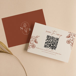Blommigt Minimalistisk terracotta Bröllop QR-kod OSA Kort