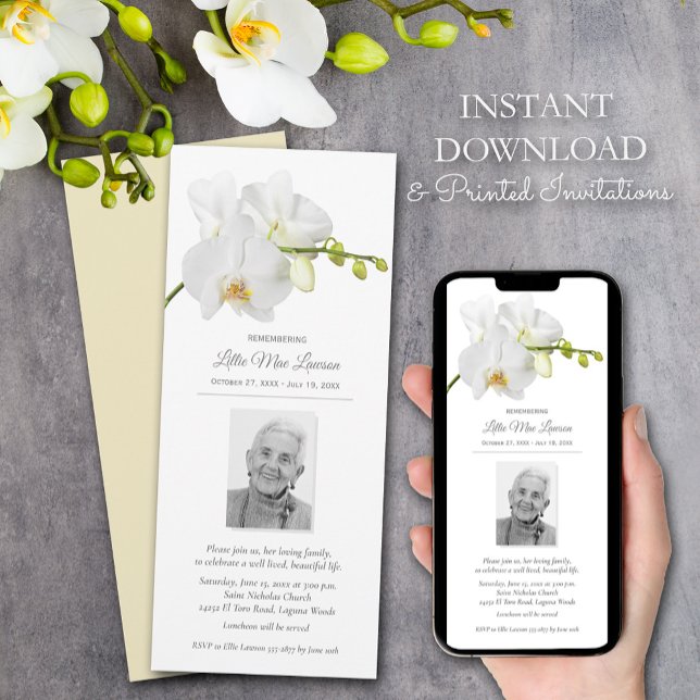 Blommigt Minnesinbjudan till fotofoto i Firande Inbjudningar (Floral Remembrance Celebration Photo Invitations - instant download and printed)