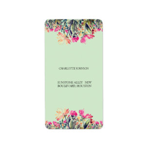 Blommigt mint grönt Returadressetikett Adressetikett