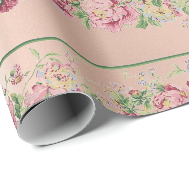 Blommigt Mint Grönt Ro Rosa Parly Pastel Lux Presentpapper (Rullad Hörn)
