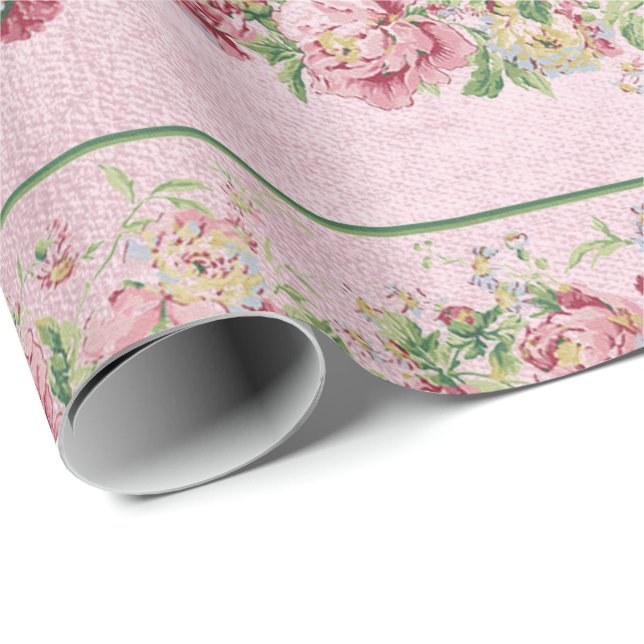 Blommigt Mint Grönt Ro Rosa Parly Pastel Vip Presentpapper (Rullad Hörn)