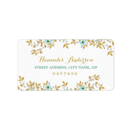 Blommigt Mint Guld Adressetiketter