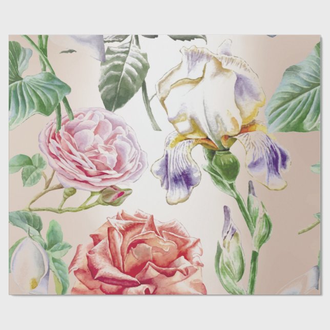 Blommigt Mint Tropical Ro Rosa Creamy Parly Presentpapper (Platt)
