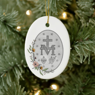 Blommigt Miraculous Medal Julgransprydnad Keramik