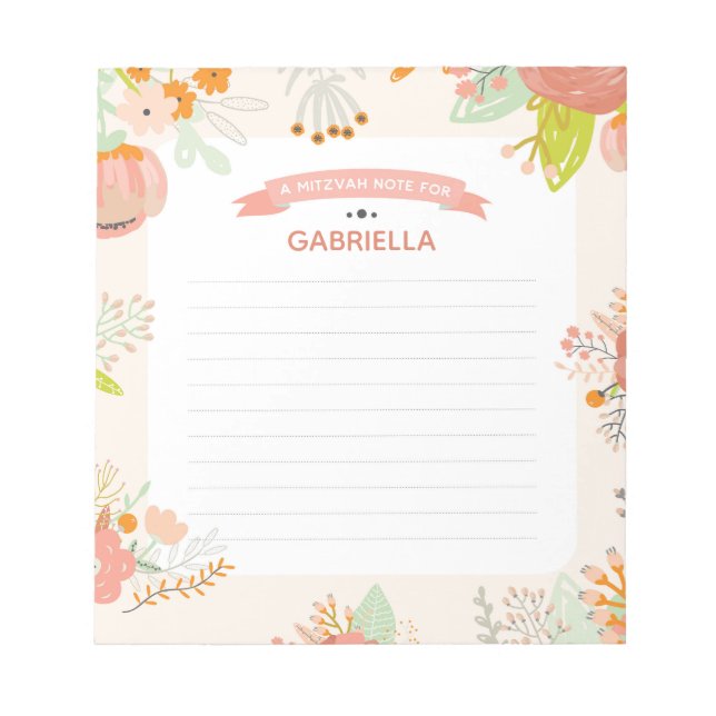 Blommigt Mitzvah Note Anteckningsblock (Framsida)
