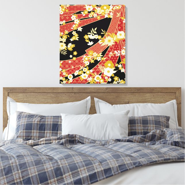Blommigt Mix Kimono Mönster Canvastryck (Insitu (sovrum))