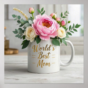 Blommigt Mjuk vattenfärgad bukett (peonier, ro) Poster
