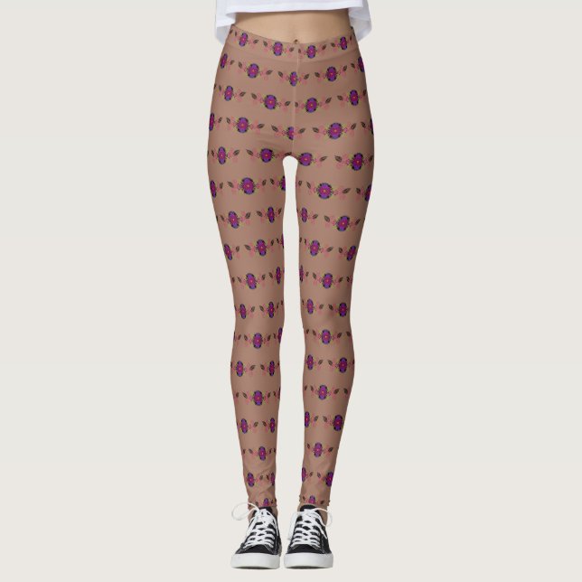 Blommigt mocha mousse Leggings (Framsida)