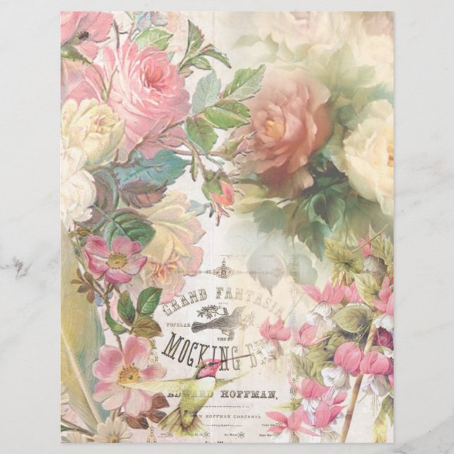 Blommigt Mockingbird Script Scrapbook Papper (Framsida)