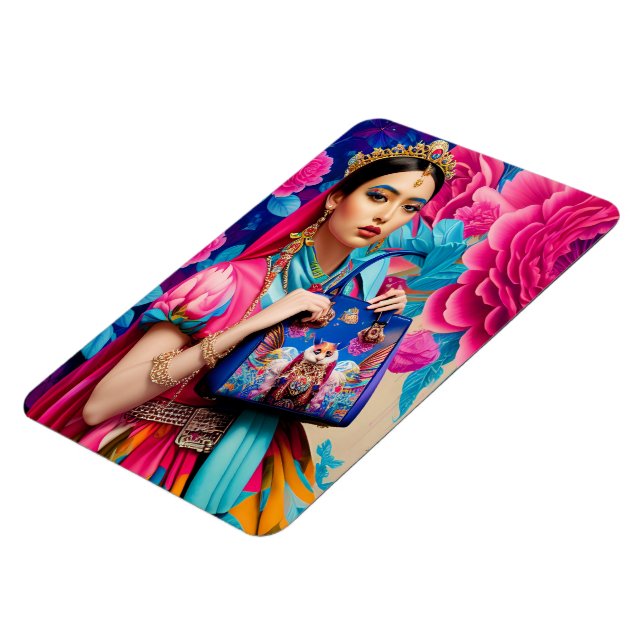 Blommigt mode prinsessan med handväska magnet (Vänstra Sidan)