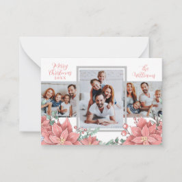 Blommigt Modern 3-fotokollage God jul-kort Anteckningskort