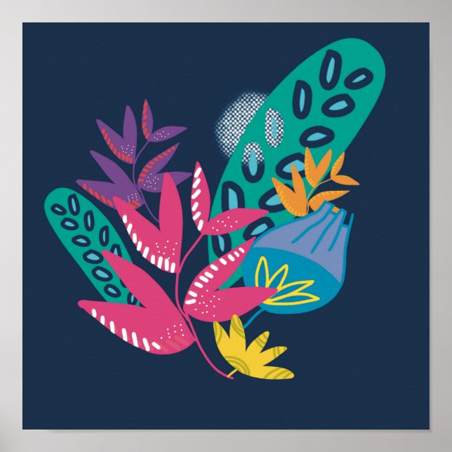 blommigt modern blå botanisk enkel poster (Framsidan)