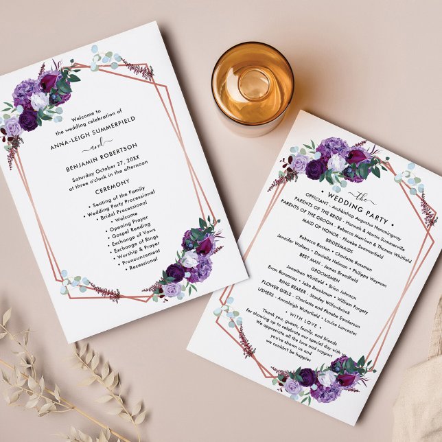 Blommigt Modern Bröllop Internationellt program (Purple Floral Wedding Program and Itinerary)