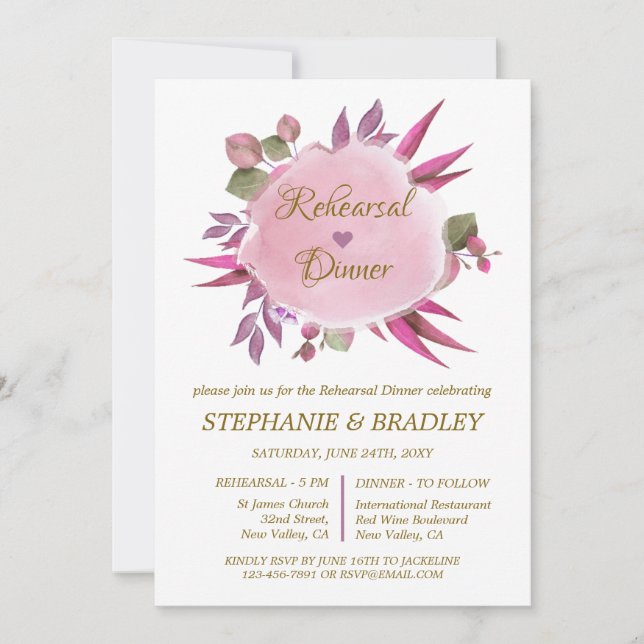 Blommigt Modern Elegant bröllop Rehearsal Middag Inbjudningar (Framsida)