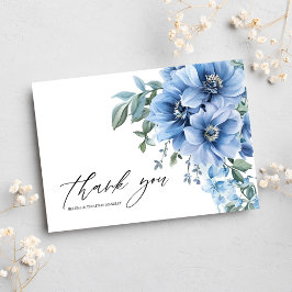 Blommigt Modern Elegant Dusty Blue Bröllop Tack Kort