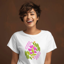 Blommigt modern elegant för rosa av grönt i botani t shirt