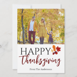 Blommigt Modern Monogram thanksgiving-familjfoto Julkort