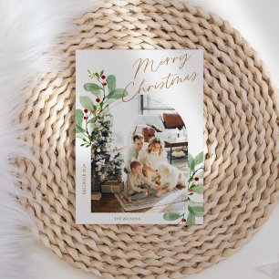 Blommigt Modern Rustik-familjens fotojul Julkort