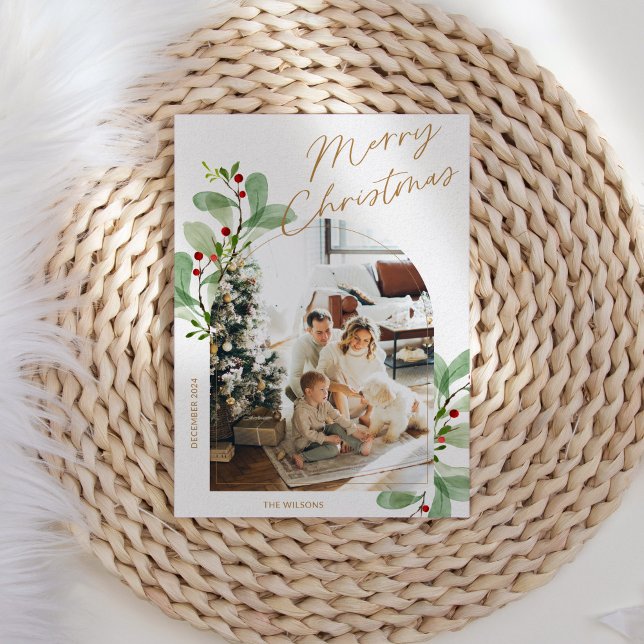 Blommigt Modern Rustik-familjens fotojul Julkort (Skapare uppladdad)