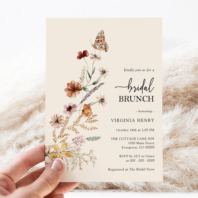 Blommigt Möhippa Brunch-inbjudan Inbjudningar (Boho Wildflower Floral Bridal Brunch Invitation by Painted Paperie
)