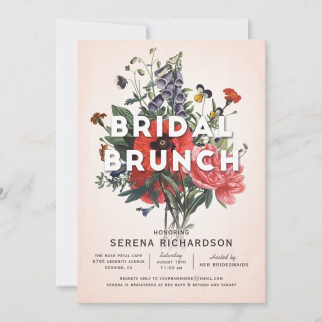 Blommigt Möhippa Brunch Inbjudningskort för möhipp (Framsida)